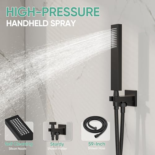 Black Tub Shower System with 12" Rain Head, Handheld & Valve Kit | All-Metal Tub Shower Faucet Set, Wall Mounted Rain Showerhead, Handheld Spray, Includes Valve and Trim Kit, Matte Black - color: Matte Black 12