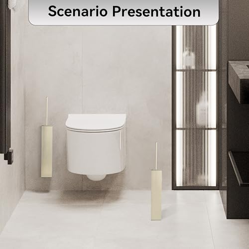 Brushed Gold Toilet Brush with Holder,Durable Cleaning Toilet Bowl Brushes with Holders - color: Brushed Gold