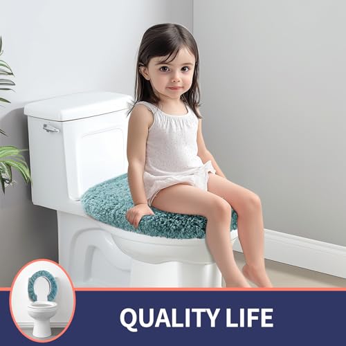Soft Microfiber Toilet Lid Cover 17.5" x 15" Machine Washable | Solid Toilet Seat Cover Adjustable Rubber Backing Fits Most 16 -17.5" L x 14-16" W Round Oblong and Elongated Toilet Seat - color: Aqua