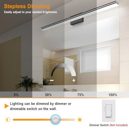 SineRise LED Modern Bathroom Vanity Light Bar (48-Inch, 3000K/4000K/6000K), Matte Black Dimmable Modern Acrylic Bathroom Wall Lighting Fixtures Over Mirror - color: Matte Black, size: 48-Inch