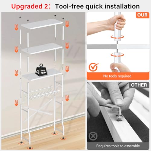 Over the Toilet Storage shelf, 4-Tier Bathroom Organizer Rack, Easy To Install with Adjustable Feet Pad and Basket Freestanding Bathroom Shelves Above Toilet, Space Saver Toilet Storage Cabinet(White) - color: White