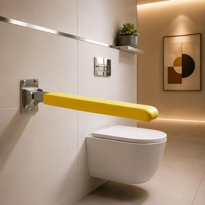 Gralara Surface-Mounted Toilet Grab Bar Non Slip Folding Grab Bar Space Saving Flip up Support Rail for Elderly, White, Bright White, 62CM Folding Toilet Grab Bar Comfortable Grip - color: Bright White