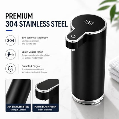 Automatic Liquid Soap Dispenser Touchless, Stainless Steel Hand Soap Dispenser, USB Rechargeable, 4 Adjustable Levels, 11.8oz/350ml for Kitchen and Bathroom (Black, Liquid) - color: Black, size: Liquid