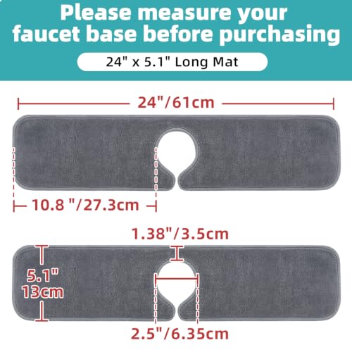 PoYang 2 Pack Faucet Mat for Kitchen Sink Splash Guard, Long 24x5.1 Inch | Super Absorbent Microfiber Faucet Mat, Catch Splashes and Drips, Machine Washable Sink Protectors for Kitchen, Bathroom & RV - size: 24" x 5.1"