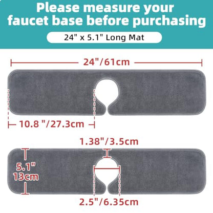 PoYang 2 Pack Faucet Mat for Kitchen Sink Splash Guard, Long 24x5.1 Inch | Super Absorbent Microfiber Faucet Mat, Catch Splashes and Drips, Machine Washable Sink Protectors for Kitchen, Bathroom & RV - size: 24" x 5.1"