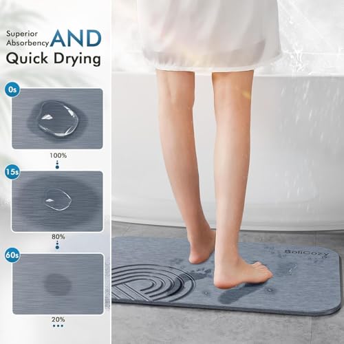 SoliCozy Stone Bath Mat - Diatomaceous Earth Quick Dry Bath Mat, Super Absorbent Non-Slip Shower Mat for Bathroom, Kitchen, Pool - Natural Diatomite Bathtub Mat (Grey, 16x24in.