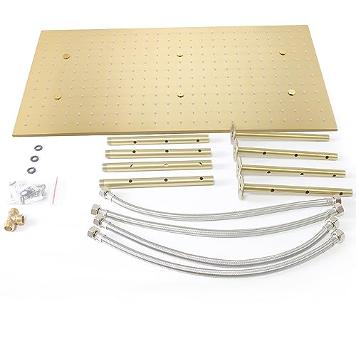 2 Modes Luxury High Pressure Rain Shower Head, 16"x32" Super Large Ceiling Full Body Shower Head with Silicone Nozzles Rectangle Mist Showerhead, Brushed Gold Finish - color: Brushed Gold, style: 2 Modes - Rainfall&Mist