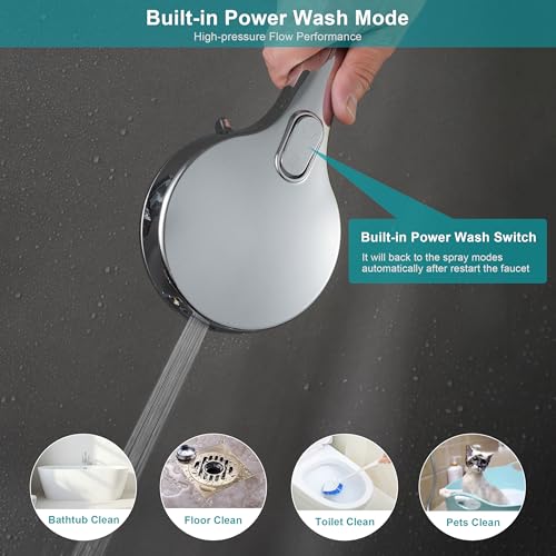 GwernKB Handheld Shower Head with ON OFF Switch & 79in Stainless Steel Hose | Built-in Power Spray,7-Setting High Pressure Spray with Bracket & Extra No Drilling Wall Shower Holder for Lower Mount,Silver - color: Silver