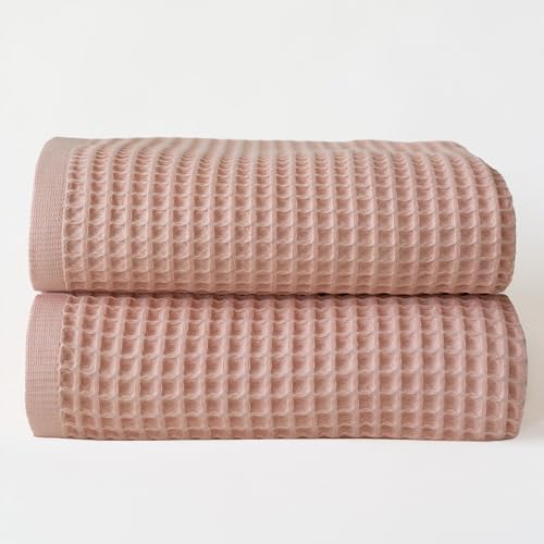 Premium Waffle Bath Towels Pack of 2 Extra Large 35x71 inch - 100% Turkish Cotton, Waffle Weave, Quick Dry, Lint Free, Oversized, Thin Bath Sheet Towel (Light Pink, Set of 2 Bath Towels) - color: Light Pink, size: Set of 2 Bath Towels
