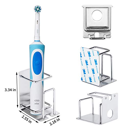 Toothbrush Holder Wall Mounted, Stainless Steel Bathroom Organizer for Electric Toothbrush, Toothpaste & Cup, No Drill Adhesive Shower Caddy (Silver,2 Pack) - color: Silver (2 Pack)