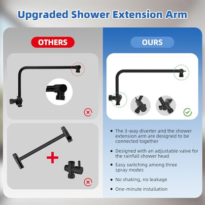 10" Metal Rainfall Shower Head with 10-Mode Handheld, Matte Black | NSF/ANSI/CAN 372 Certified, High Pressure Showerhead Combo with 11" Adjustable Shower Arm, 71" Hose, Shower Head Holder - color: Matte Black, style: Square 10"