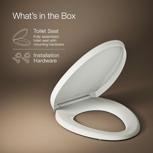 KOHLER K-26801-NY Impro ReadyLatch Quiet Close Elongated Toilet Seat, Dune, Grip-Tight Hardware, Quiet-close Lid Prevents Slamming - color: Dune, size: Elongated