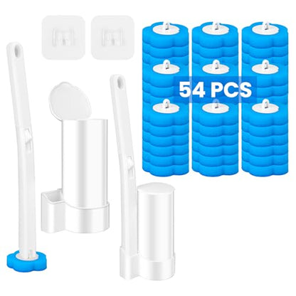 Disposable Toilet Brush Cleaning System with 54pcs Refills Pads, Toilet Wand Kit, Toilet Bowl Cleaner Brush for Bathroom Maintenance (2-Set) - size: 2 Brush+54 Refills