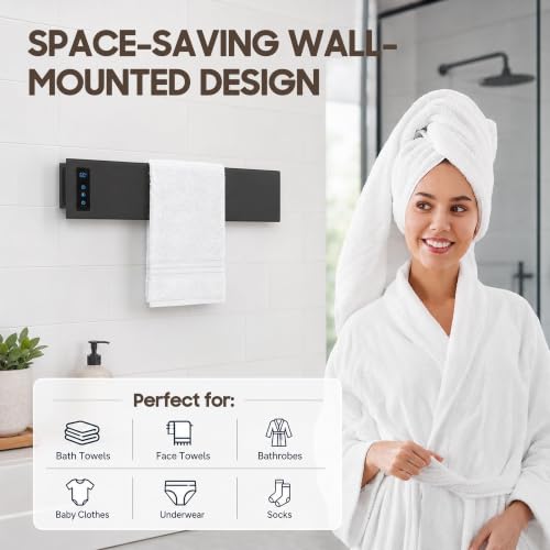 Towel Warmer, Fast Heating with Auto Shut-Off Timer, Wall Mounted Electric Heated Towel Rack with Timer, Plug-in/Hardwired Stainless Steel Towel Heater,Gun Grey