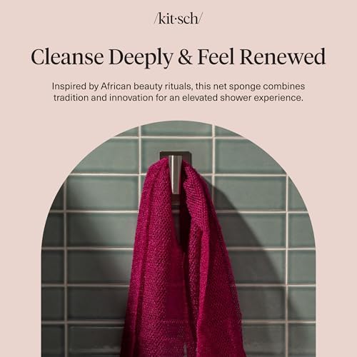 Kitsch African Net Sponge – Exfoliating Body Scrubber – Berry Pink, 3 Pcs | for Cleansing & Gentle Daily Exfoliation – Stretchable Bath Sponge for Hard-to-Reach Areas – Long-Lasting Shower Essential - color: Berry Pink