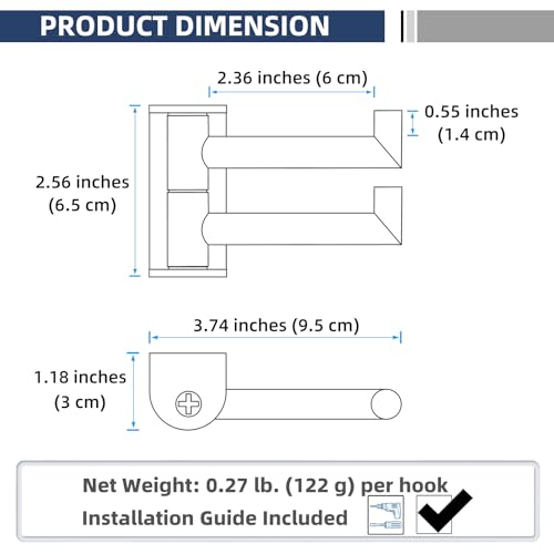 2 Pack Swivel Towel Hooks, Brushed Nickel, 304 Stainless Steel | Dual-Arm Hanging Capacity, 180° Swing-Out Rotation, Fold-Away Storage, Raised End Hooks, Closet, Hallway & Shower Use - color: Brushed Nickel, size: 2 Pack