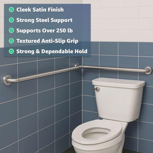 54" x 36" Corner Grab Bar with Satin Peened Grip - Stainless Steel L-Shaped Safety Rail, Wall Mounted Restroom Support Bar, 250 lb. Capacity, Commercial Bathroom Handrail - size: 54" x 42"