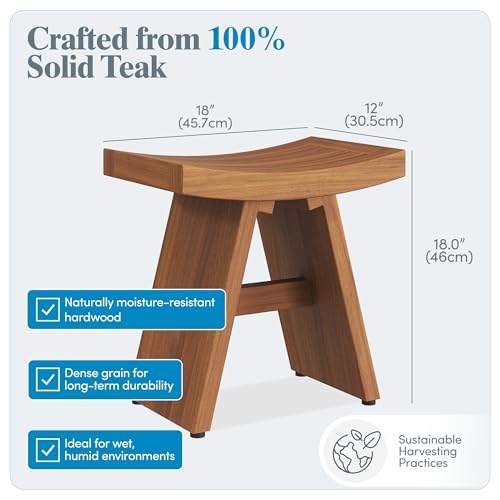 AquaTeak Asia 18" Teak Shower Bench | Durable, Water-Resistant Teak, Shower Chair & Shaving Foot Rest, Indoor/Outdoor Use - size: Bench w/ Teak Oil