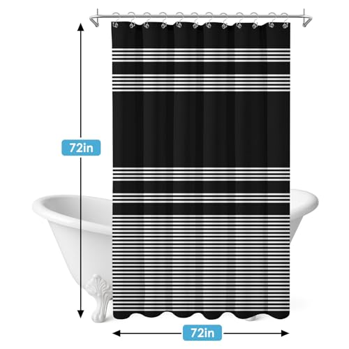 3 in 1 Shower Curtain and Liner,72 x 72 inch, Geometric Striped | Beige Brown Coffee Modern Double Layers Waterproof Fabric with See Through Top Window Open Grommet Bath Curtain - color: Striped Geometric Black
