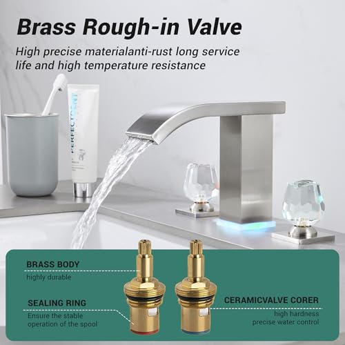 Bathroom faucets 3 Hole Widespread Brushed Nickel Bathroom Sink Faucet 8 inch LED Light Modern 3 Hole Vanity Faucet Bathroom with Pop Up Drain (Brushed Nickel) - color: Brushed Nickel