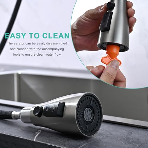 Metal Kitchen Faucet Head Replacement, 3-Function Pull Down Spray Head for Kitchen Faucet, High Pressure Sink Spray Nozzle with 9 Adapters Compatible with American Standard, Brushed Nickel - color: Brushed Nickel