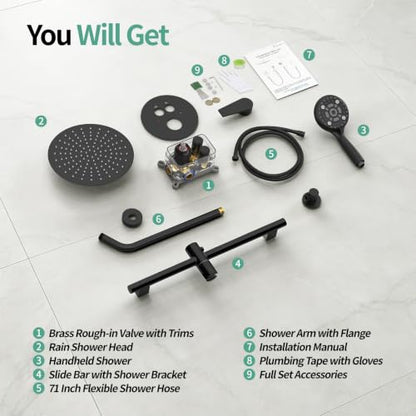 SR SUN RISE Shower Faucet Set - 10 Inch Rain Shower Head with Handheld Spray & Adjustable Slide Bar - Bathroom Shower System Wall Mounted (Valve and Trim Kit Included) - Oil Rubbed Bronze - color: Oil Rubbed Bronze