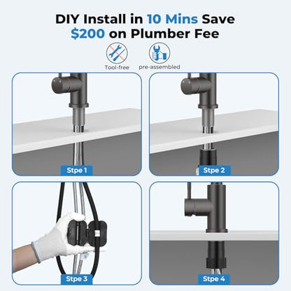 VFAUOSIT Kitchen Faucet with Pull Down Sprayer, Oil Rubbed Bronze | Cold-Start Safety, 3 Spray Modes, 360° Swivel, cUPC/CEC Certified, Fingerprint-Resistant Finish, Premium Ceramic Disc Valve - color: Oil Rubbed Bronze