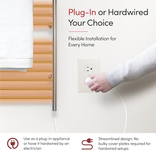 Heated Towel Rack, 10-Bar Wall-Mounted Electric Towel Warmer, Brushed Stainless Steel, Plug-in or Hardwired, Luxury Bathroom Accessory for Warm, Dry Towels (WarmlyYours Infinity) - color: Brushed Stainless Steel
