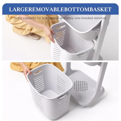 4 Tier Rolling Laundry Sorter Cart, Laundry Hamper with Wheels and Removable Baskets, Narrow Laundry Organizer for Bathroom, Bedroom and Laundry Room, Large Capacity Clothes Storage Cart