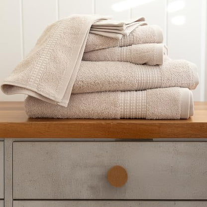 100% Turkish Cotton Towel Set of 6 - Plush & Super Absorbent - Premium Set with 2 Bath Towels, 2 Hand Towels, and 2 Washcloths - Made in Turkey (Light Beige, 6-Piece Towel Set) - color: Light Beige