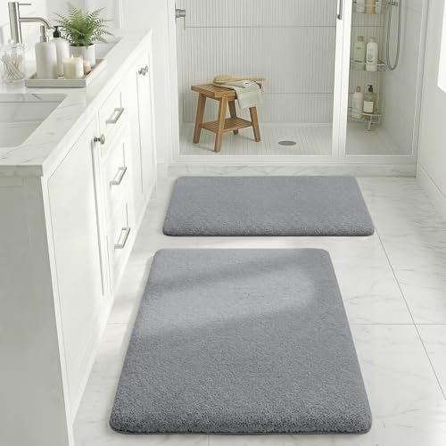 MINIDEAR Bathroom Rugs Sets 2 Piece - Thick Memory Foam Bath Mat, Ultra Soft, Plush Fluffy, Non-Slip, Quick Dry, Absorbent Washable Mat for Tub, Home Decor (24x17 & 32x20 Inch, Gray) - color: Grey, size: 1'8" x 2'8" (24x17+32x20)
