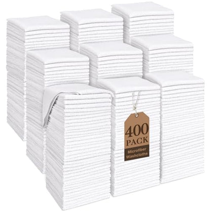 TEAWOO White Washcloths Bulk 400 Pack, Highly Absorbent & Quick Drying | Face Towels, Soft Bath Towels, Multi-Purpose Microfiber Wash Cloths for Bathroom, Hotel, Spa, Gym and Kitchen, 12x12 inches - size: 400Pack White