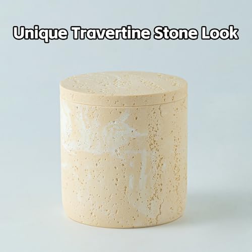 Bathroom Accessories Set, Travertine Stone-Look, 6 PCS, Yellow | Bathroom Accessory Set with Soap Dispenser, Toothbrush Holder, Tumbler, Vanity Tray, Cotton Swab Jars for Countertop - color: Yellow