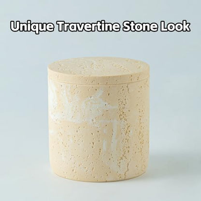 Bathroom Accessories Set, Travertine Stone-Look, 6 PCS, Yellow | Bathroom Accessory Set with Soap Dispenser, Toothbrush Holder, Tumbler, Vanity Tray, Cotton Swab Jars for Countertop - color: Yellow