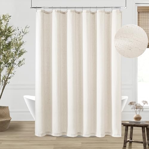 Cream Linen Shower Curtain for Bathroom Water Repellent 72x72 Inch | Natural Neutral, Boho Farmhouse Aesthetic, Shower Curtains, Bath, Sheer, Cloth Fabric, Drapes with Hooks Sets, 72 x 72 Inches - color: Natural, size: 72"W x 72"L (Pack of 1)