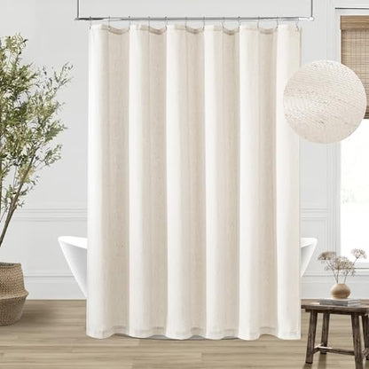 Cream Linen Shower Curtain for Bathroom Water Repellent 72x72 Inch | Natural Neutral, Boho Farmhouse Aesthetic, Shower Curtains, Bath, Sheer, Cloth Fabric, Drapes with Hooks Sets, 72 x 72 Inches - color: Natural, size: 72"W x 72"L (Pack of 1)