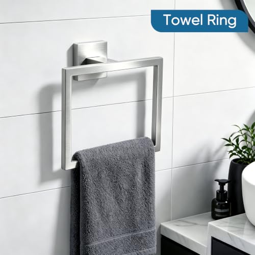 Brushed Nickel Towel Bar, SUS304 Stainless Steel Bathroom Hardware Set, Towel Racks for Bathroom Wall Mounted 16-Inches - color: Brushed Nickel（5 Piece）, size: 16 inches