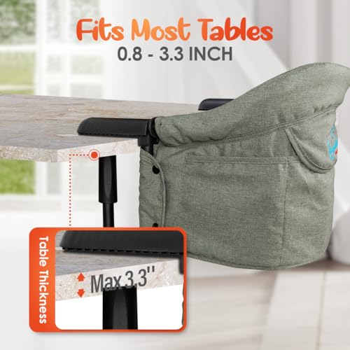 Hook On Chair with Removable Dining Tray,Portable Hook-On Chairs with Storage Bag,for Home and Travel(Sage Green) - color: Sage green with tray