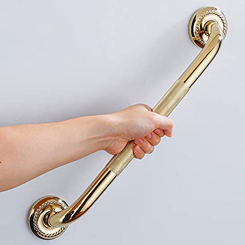 Textured Shower Grab Bar, 18-Inch Bathroom Support Rails, Stylish Anti-Slip Safety Armrest Hand Rail, Polished Gold Finish, Good for Senior, Kids, Elderly - color: Polished Brass, size: 18 Inch