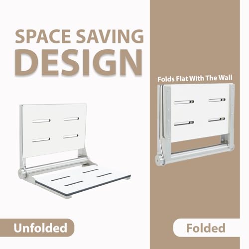 Folding Shower Seat - Wall Mount Bench for Inside Shower / Bathroom Safety Assist / 304 Stainless Steel / Phenolic Resin / Brushed Finish / 18" x 16" - color: Brushed Stainless Steel, size: 18 x 16