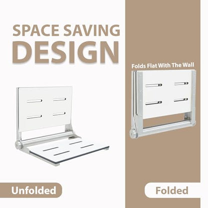 Folding Shower Seat - Wall Mount Bench for Inside Shower / Bathroom Safety Assist / 304 Stainless Steel / Phenolic Resin / Brushed Finish / 18" x 16" - color: Brushed Stainless Steel, size: 18 x 16