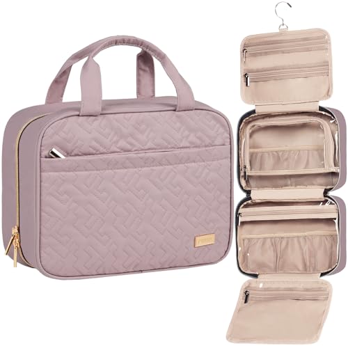 NISHEL Travel Toiletry Bag for women, Portable Hanging makeup Organizer | for Travel-Sized Shampoo, Conditioner, Brushes Set, makeup Accessories, Medium Size, Peach Pink - color: Peach Pink, size: Medium