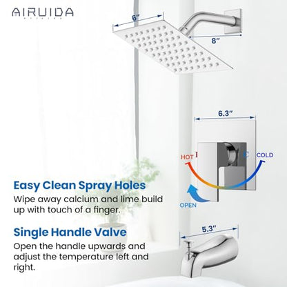 Airuida 6 Inch Shower Faucet Set,Bathtub Faucet Kit,Chrome Polish | Shower Tub Faucet Set,Male Threads Rough-In Valve,Square Head Shower System - color: Chrome, size: 6 Inch