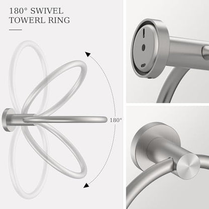 Toilet Paper Holder & Towel Holder, Bathroom Hardware Set-SUS304 Stainless Steel Double Post Pivoting Tissue Roll Holder and Hand Towel Ring Set for Bathroom, RV, Brushed Nickel - color: Brushed Nickel