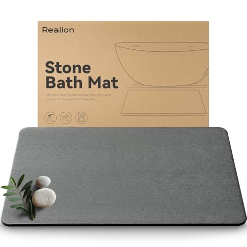 Stone Bath Mat, Dries Quickly, Non-Slip Diatomaceous Earth Bath Mats for Bathroom, Super Absorbent Stone Shower Mat, Easy to Clean, 23.5" x 15.5" Dark Gray - color: Dark Gray
