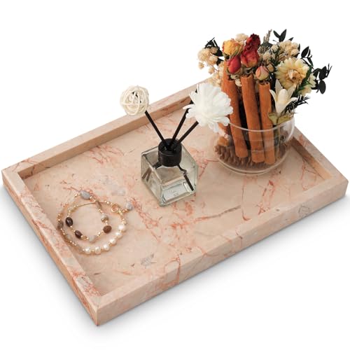 Marble Bathroom Tray,Pure Natural Vanity Tray | Marble Trays for Kitchen Counter Non-Ceramic/Non-Resin,Stone Tray 12 x 8 inch (Pink ) ﻿ - color: Pink