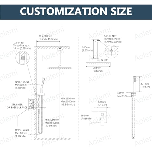 Aolemi Ceiling Shower Faucet Set with Handheld 10" LED Head Brushed Nickel | Handheld Spray,10 Inch Rain LED Head,Shower Valve and Trim Kit,All Metal,Ceiling System,Bathroom Mixer - color: Nickel, size: 10 Inch LED Shower Head