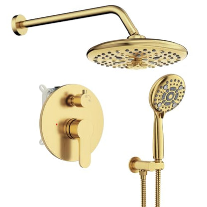 SR SUN RISE Shower Faucet - 10 Inch Multifunctional High Pressure Shower Head System with Handheld Shower Head Fixtures - Valve Included - Brushed Gold - color: Brushed Gold, size: 10 Inch