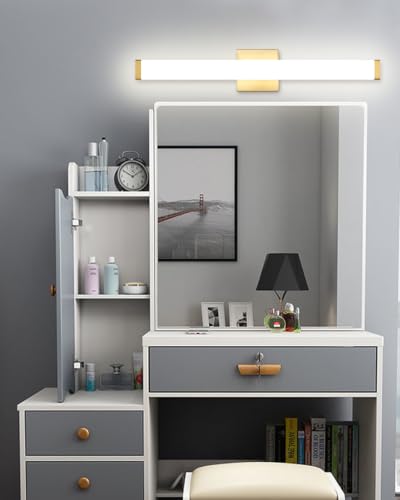 Bathroom Vanity Light Brushed Nickel Square LED 24 inch 14W 4000K Natural White Light Wall Bar Lighting Fixtures Over Mirror (Metal Brass, 24in) - color: Metal Brass, size: 24in