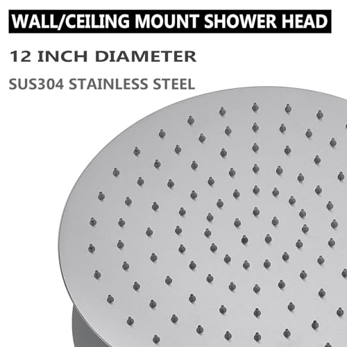 12 Inch Round Shower Head Wall Mount Rainfall Shower Head, Non-rust Stainless Steel High Pressure Rain Showerhead, Brushed Nickel